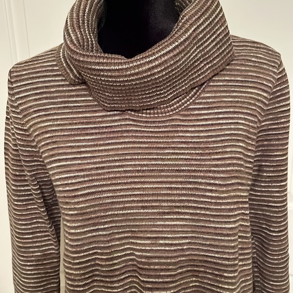Loden/tan Striped Cowl Neck Sweater